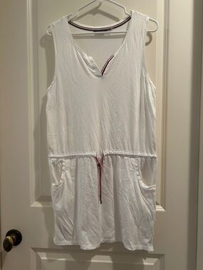 Tommy Hilfiger White Sleeveless Drawstring Dress stretchy Trim Details pockets